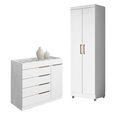 Imagem de Cômoda Sapateira Sevilha 2004147 e Armário Multiuso 2000191 Branco Tx com Pés Cinza - Aramóveis