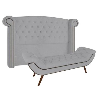 Imagem de Cabeceira Cama Casal Queen 160cm Provença Com Calçadeira Vêneto P02 Veludo Cinza - Mpozenato