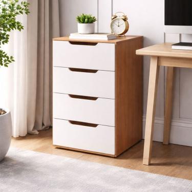 Imagem de Gaveteiro Madri 4 Gavetas Branco/Freijó - Politorno
