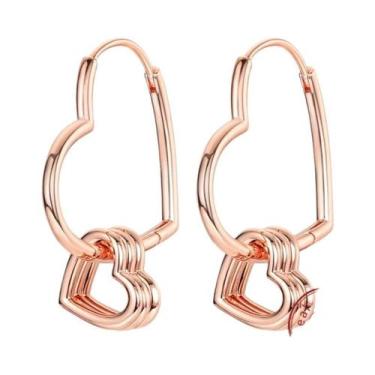 Imagem de Brincos De Argola Pendentes Em Prata Esterlina 925 Ouro Rosê Para Mulh