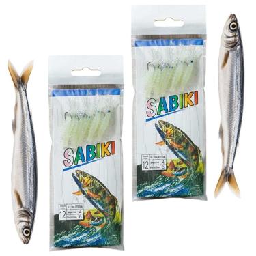 Imagem de Isca Artificial Pesca Kit 2 Sabiki 10 Camarao Fluorescente Lambari Robalo Tainha Uso Mar Rio Acude Mangue Lago Pescaria