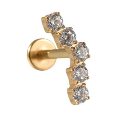 Imagem de Brinco De Cartilagem Em Titânio Cor Dourada Com Zircônia Cúbica Em For