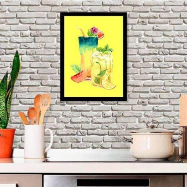Imagem de Quadro Decorativo Ilustração Sucos Naturais Amarelo 34x23cm