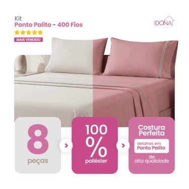 Imagem de Kit 2 Jogos de Lençol Casal/King 4 Peças 400 Fios Ponto Palito Toque Macio Premium Casa Dona