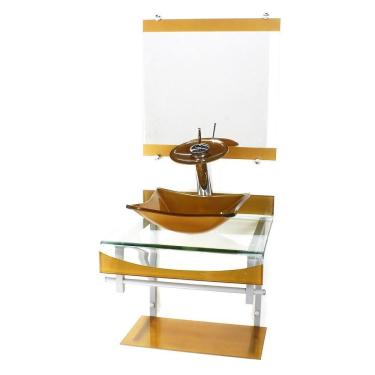 Imagem de Gabinete Vidro 40Cm Banheiro Curvado Duplo Pc Cuba Quadrada