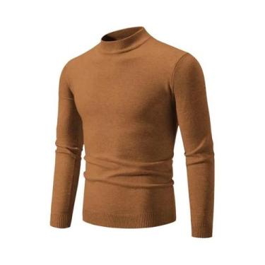 Imagem de Suéter Masculino Oversized De Gola Redonda Em Tricô, Quente, Cor Sólid
