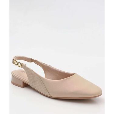 Imagem de Scarpin Feminino Slingback Salto Grosso Ramarim Bege-37125, Bege, 37