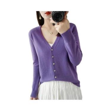 Imagem de Cardigã Feminino De Tricô Com Decote Em V 2025  Suéter Casaco Estilo P