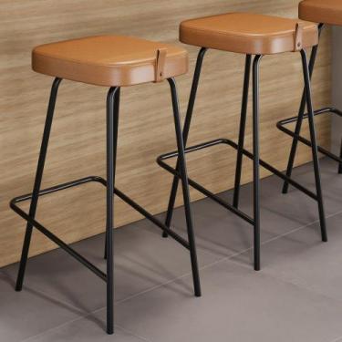 Imagem de Kit 02 Banquetas Médias Para Cozinha Vik Estofada material sintético W