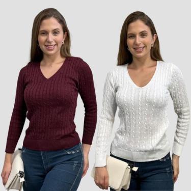 Imagem de Kit 2 Blusas Manga Longa Feminina Trico Modal Trança Inverno - SP/CXX,