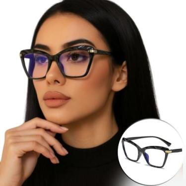 Imagem de Armação Óculos Sem Grau Cristal Gatinho Elegante Feminino - WB, Preto