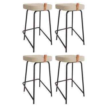 Imagem de Kit 04 Banquetas Médias Para Cozinha Vik Estofada Linho Bege - Abmaza