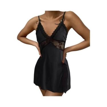 Imagem de Camisola Sexy Feminina de Renda - Sem Costas, Gola Baixa e Cor Pura, B