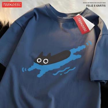 Imagem de Camiseta de Casal com Gato Preto - Manga Curta, Algodão Respirável, BR