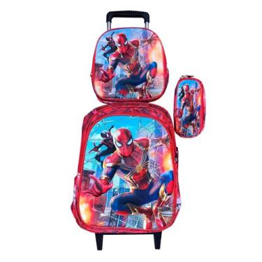 Imagem de Kit Mochila Homem Aranha em 3D com Rodinhas + Lancheira Térmica + Esto