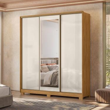 Imagem de Guarda Roupa Roupeiro Dallas 03 Portas 04 Gavetas com Espelho Freijó Off White Moval