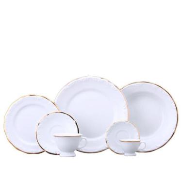 Imagem de Aparelho De Jantar Chá E Café Pomerode Filete Ouro 42 Peças Porcelana 