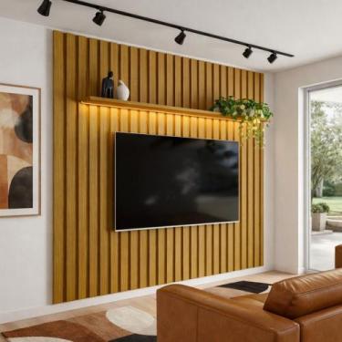Imagem de Painel Ripado Com LED 222x218 p/ TV 70 Polegadas London Cedro - Olivar