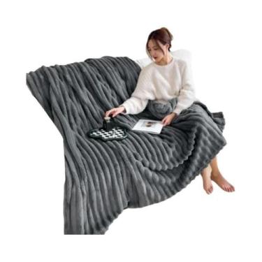 Imagem de Cobertor De Inverno Grosso Em Cor Sólida Imitando Pelo De Coelho Sem C