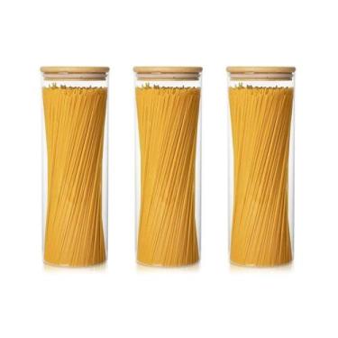 Imagem de Kit 3 Porta Mantimentos Herméticos De Vidro Com Tampa De Bambu - 1,5 L
