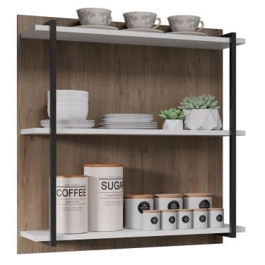 Imagem de Prateleira Industrial Cozinha Tripla com Painel Flora Z34 Freijó/Branco - Mpozenato