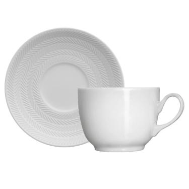 Imagem de Kit 06 Xícara de Chá Pires Branco Chevron Germer Porcelanas