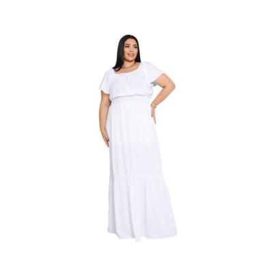Imagem de Vestido plus size longo ciganinha manga curta viscolinho - LAJMA STORE