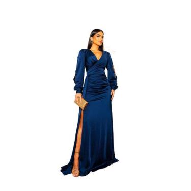 Imagem de Vestido Longo Manga Bufante Festa Madrinha Convidada Casamento Formatu