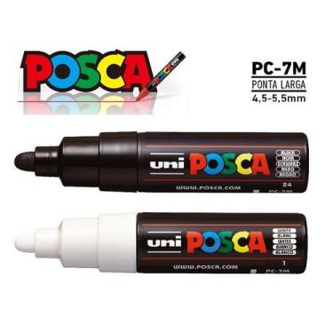 Imagem de Caneta Posca Pc-7m Ponta Bullet Branca e Preta e Rosa com 3 - Uniball