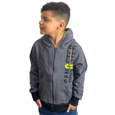 Imagem de Blusa Infantil Moletom Com Capuz Inverno Flanelada Gangster, Cinza esc