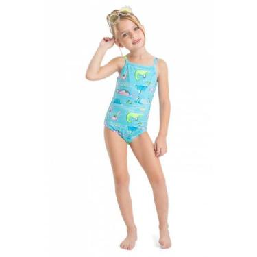 Imagem de Maiô Infantil Menina Proteção UV Quimby 1/3 Ref. 29410, Azul claro, 2