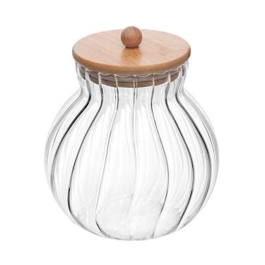 Imagem de Porta Mantimentos de Vidro Classic 700ml com Tampa de Bambu Vedação para Cozinha Transparente Wolff