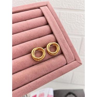 Imagem de Brinco de base circular trançado folheado a ouro e a prata feminino so