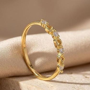 Imagem de Anel aparador corações banhado a ouro - ALBAA JOIAS, Dourado, Cristal,