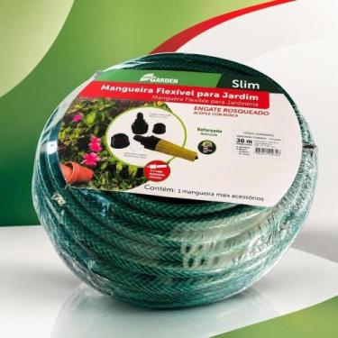 Imagem de Mangueira de Jardim Trançada 3/8" 30m Verde com Engate e Esguicho - Fo