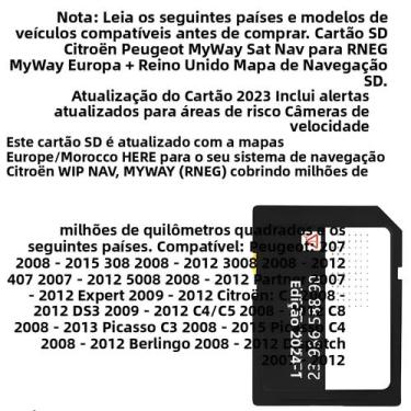 Imagem de Cartão SD De Mapa De Navegação GPS 2023 Para Peugeot RNEG MY WAY C3 C4