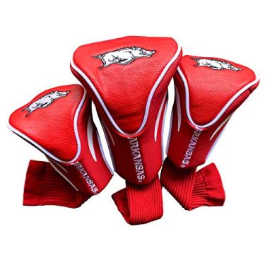 Imagem de Team Golf Capas de cabeça NCAA Arkansas Razorbacks Contour Golf Club (3 unidades) numeradas 1, 3 e X, serve para motoristas de grandes dimensões, clubes de utilidade, resgate e Fairway, forrado com veludo para proteção extra do clube