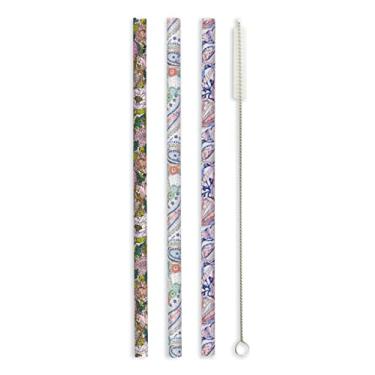 Imagem de Vera Bradley Colorful Reusable Straw Set with Storage Pouch & Cleaning Brush, Includes 3 BPA-Free Plastic Drinking Straws, Spring 22 Medley