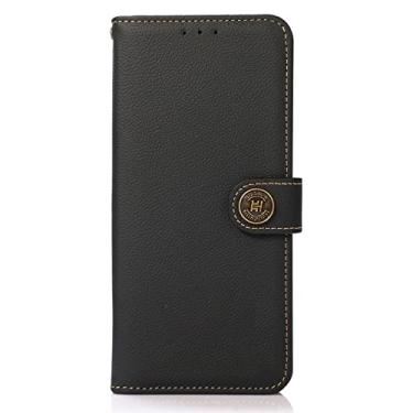 Imagem de Capa carteira para Google Pixel 6/6 Pro, capa de couro legítimo premium com compartimento para cartão e suporte magnético integrado capa de telefone TPU macio, preta, 15 cm