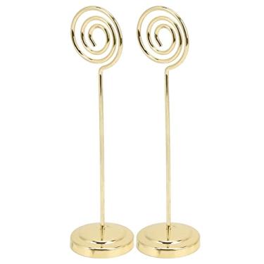 Imagem de Suporte para número de mesa, semicírculo estável, design convexo, textura metálica, suporte para cartão de visita, junta de borracha para escritório de casamento para festa de aniversário ouro