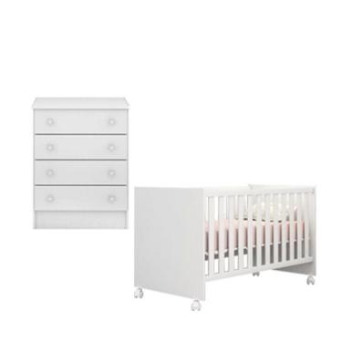 Imagem de Kit Berço 1344 Com Rodízios e Cômoda 777 Linha Doce Sonho Qmovi