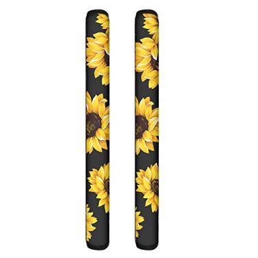 Imagem de NETILGEN Poliéster 2 peças porta de geladeira capa de porta flores padrão plantas protetor utensílios de cozinha decorativo, Sunflower Unique