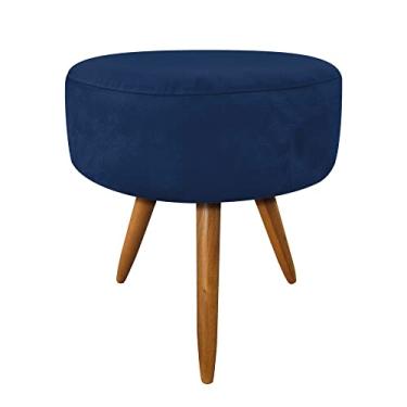 Imagem de Puff Banqueta Redonda Nina Suede Azul Marinho Pés Palito Castanho - Pallazio