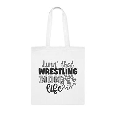 Imagem de Livin' that Wrestling Mom life Tote bag, Mom Idea, Gift For Mom, Mom Shoulder Bag, Mom reusable bags, Gift for Mom from Favorite Daughter, Son And Kids, Branco
