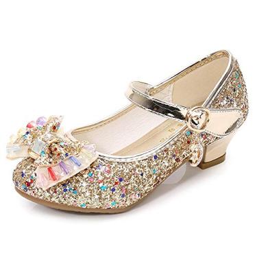 Imagem de TangDao Sapatos sociais infantis para meninas, festa de casamento, brilhante, Mary Jane, salto alto, princesa, flor, sapatos de lantejoulas com glitter, para meninas pequenas e grandes,