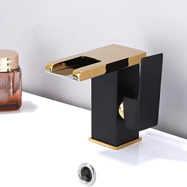 Imagem de Conjunto de torneira de bacia de banheiro com cascata de latão, misturador de água quente fria, guindaste, torneira de pia, mudança de cor por torneiras de fluxo de água, OURO PRETO A, China