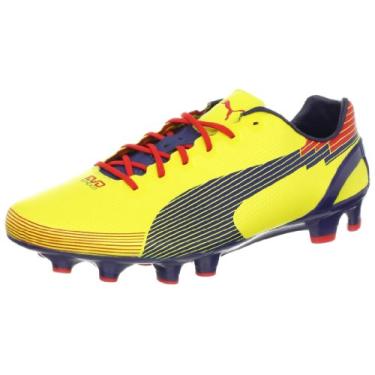 Imagem de PUMA Chuteira de futebol masculina evoSPEED 1 Graphic FG, Amarelo brilhante/azul medival, 9