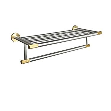 Imagem de Gancho de roupão de banho de ouro escovado Suporte de papel higiênico Suporte de barra de toalha Toalheiro Prateleira Acessórios de banheiro Conjunto de ferragens, toalheiro