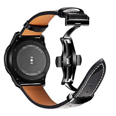 Imagem de Para Samsung Galaxy Watch pulseira de couro delicada 22 mm 20 mm fivela borboleta relógio Samsung pulseira de couro escolha feminina escolha masculina (fivela de bambu preta, 22 mm)