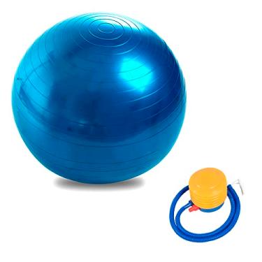 Imagem de Bola Pilates Yoga Fitness 75 cm C/Bomba Abdominal Ginastica Azul